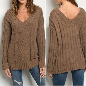 MOCHA KNIT V NECK SWEATER TUNIC TOP